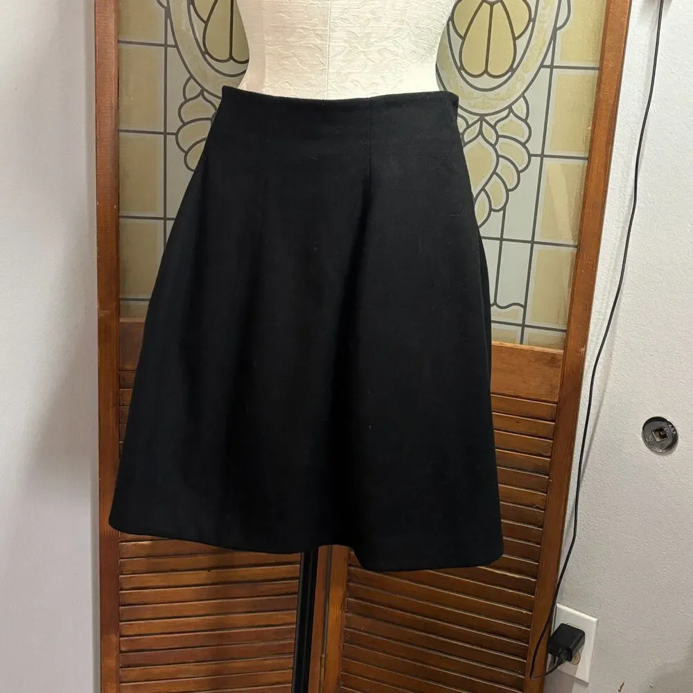 Ralph Lauren Sport Wool Blend Circle Flare Skirt Black Zipper Closure Size 10